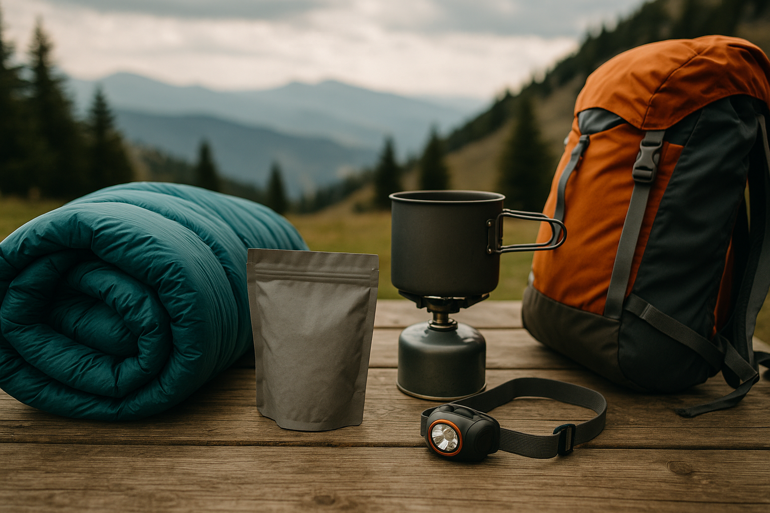 hiking equipment refuge sleeping bag stove