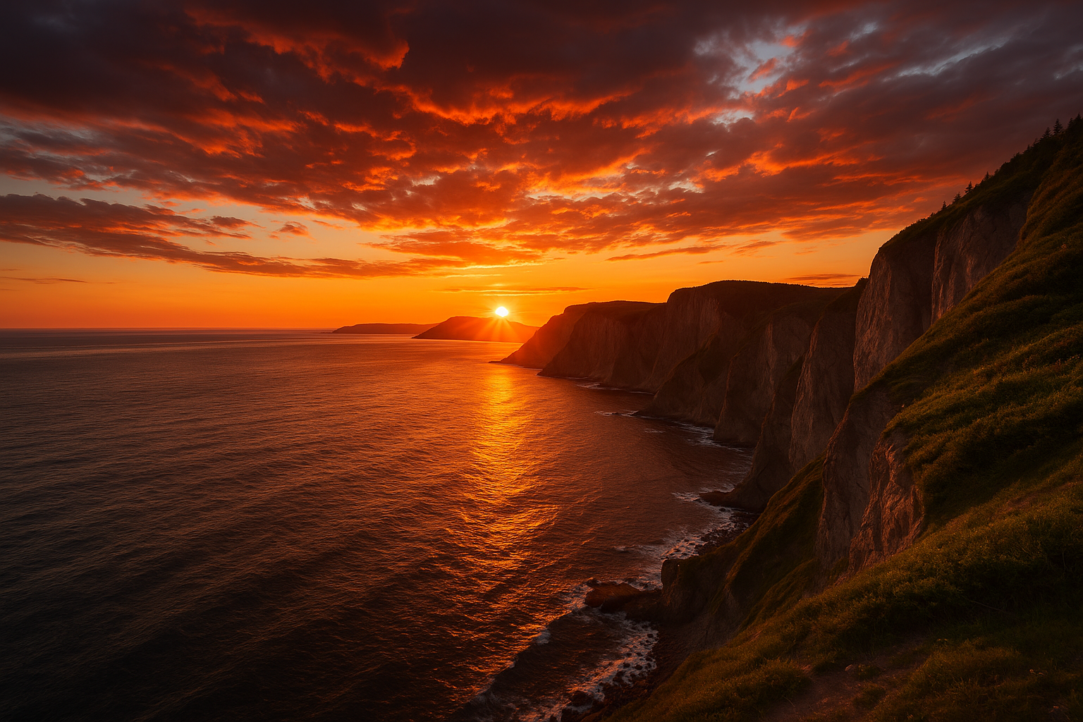 sunset Gaspésie coast cliffs ocean