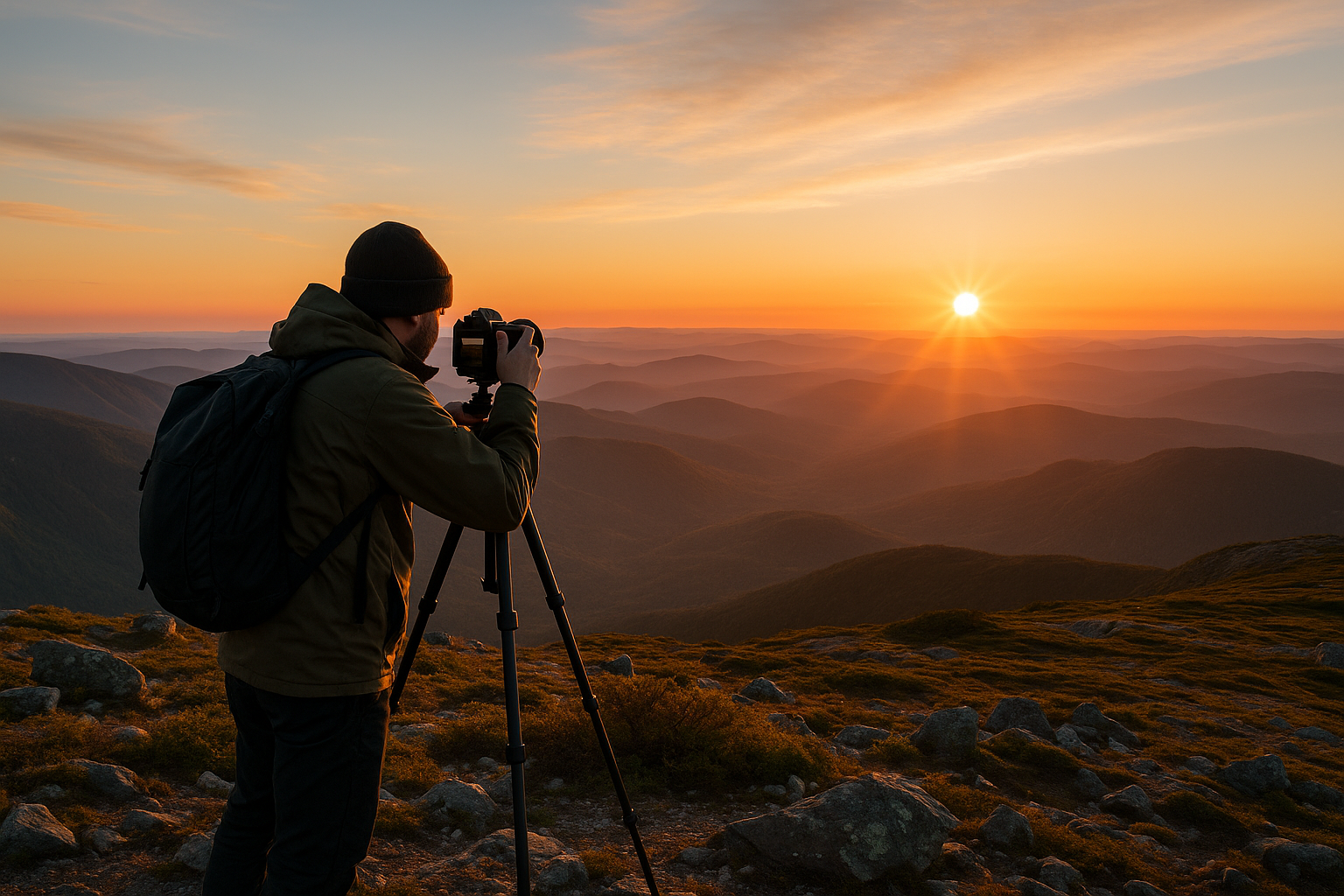 photographer sunrise Chic-Chocs tripod mountain
