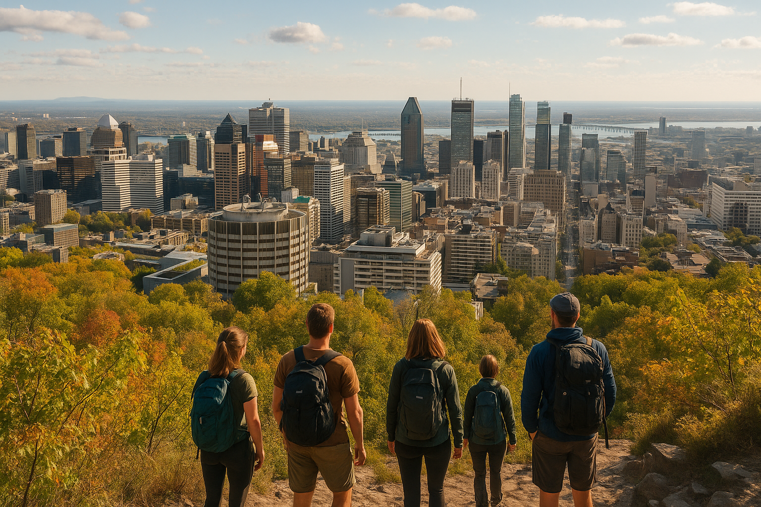 vue panoramique Montréal Mont-Royal randonneurs