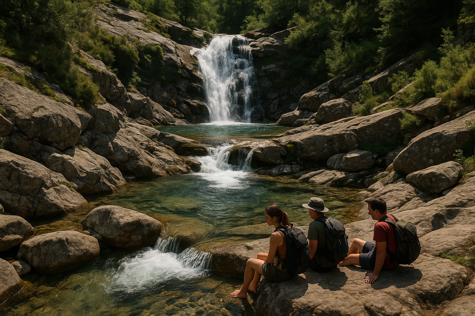 cascade naturelle bassins randonneurs été