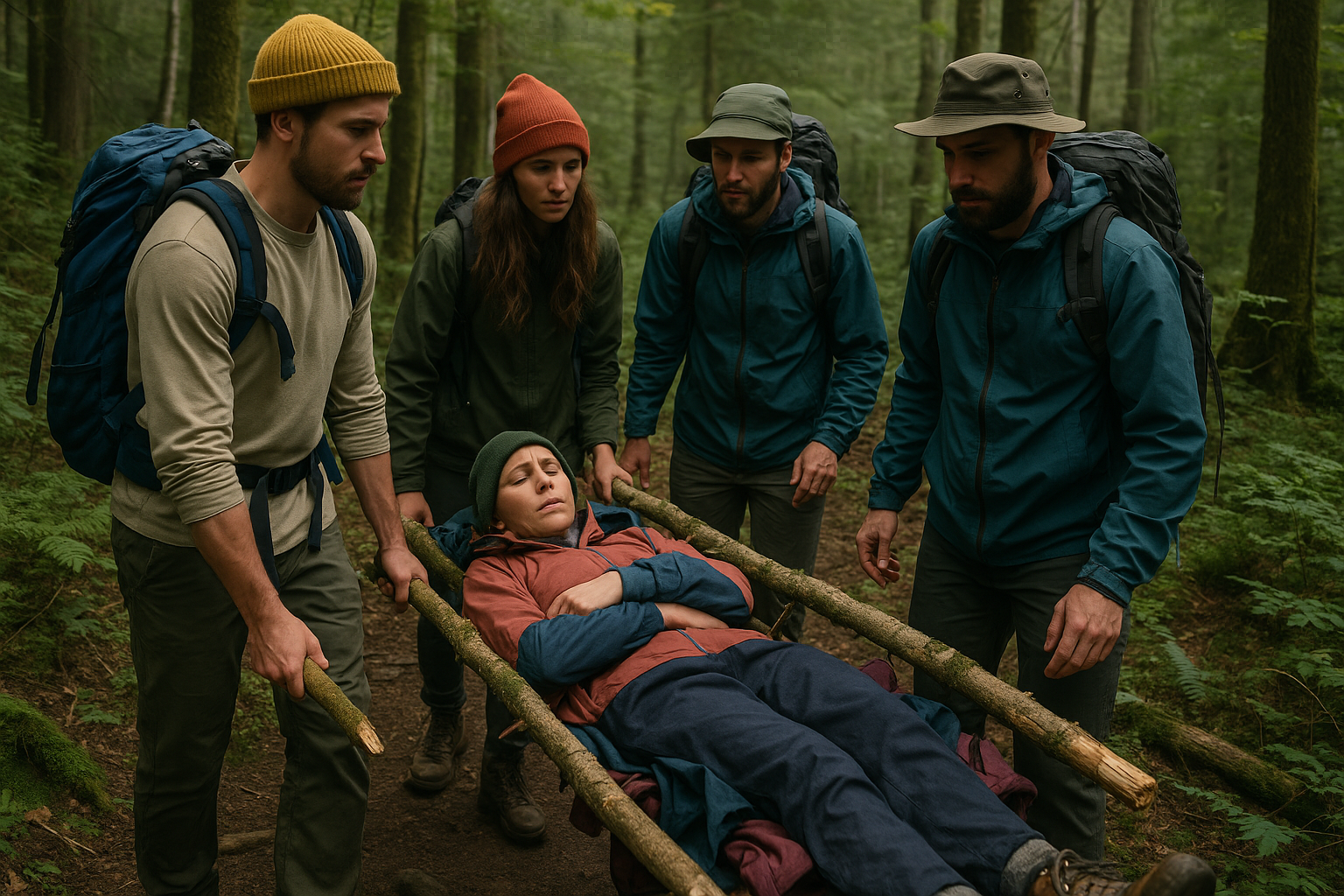 évacuation blessé civière improvisée transport urgence forêt