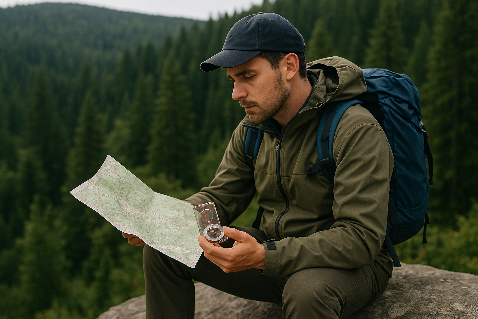 navigation forêt carte boussole orientation randonnée