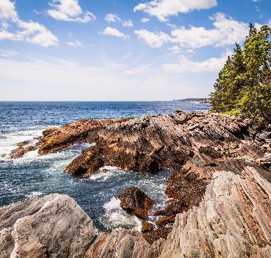 Maine  outdoor rock sky beach water rocky sea nature ocean cloud landscape coast lake overlooking island distance tree plant