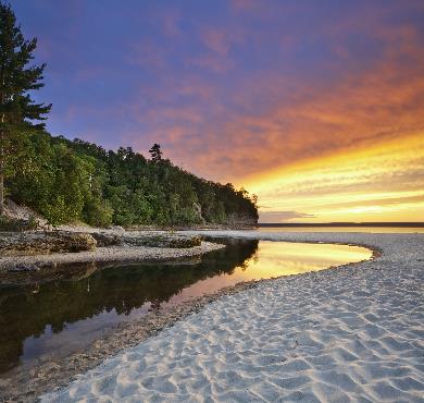Michigan  outdoor water tree lake landscape river sky cloud mountain nature animal