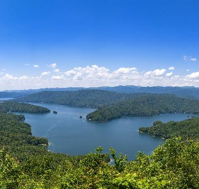 South Carolina  sky water mountain outdoor nature cloud lake tarn travel reservoir tree landscape loch overlooking hillside promontory beautiful shore island lush day