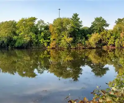 Start of Minuteman Bike Path hiking trail - natural landscape