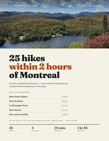 Cover of the guide “25 hikes under 2 hours from Montreal”