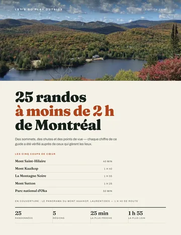 Couverture du guide « 25 randonnées à moins de 2 h de Montréal »
