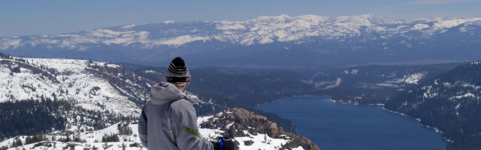 Hiking Donner Ski Ranch - panoramic view  outdoor snow mountain sky person nature skiing hiking hill slope standing clothing sports equipment ski snowboarding hillside overlooking high highland