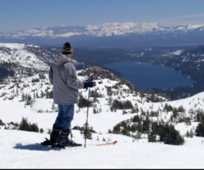 Donner Ski Ranch trail - hiking in Sierra Nevada  outdoor snow mountain sky person nature skiing hiking hill slope standing clothing sports equipment ski snowboarding hillside overlooking high highland