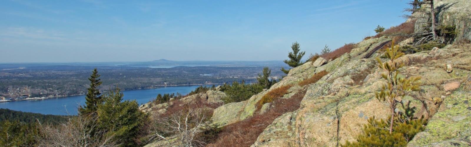 Hiking Parkman Mountain, Maine - panoramic view  outdoor mountain sky rock water lake nature landscape tree hill beach rocky hillside plant overlooking lush