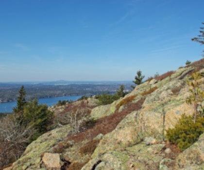 Parkman Mountain, Maine trail - hiking in Down East & Acadia  outdoor mountain sky rock water lake nature landscape tree hill beach rocky hillside plant overlooking lush